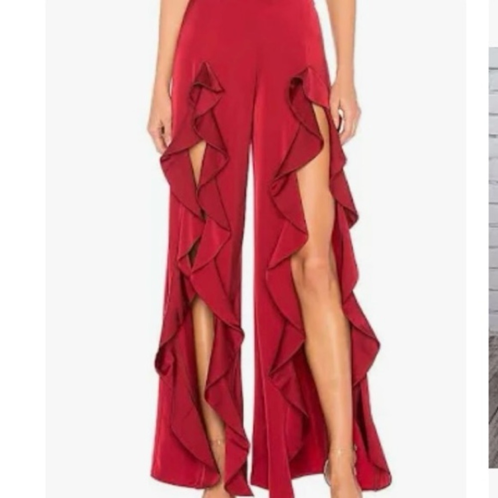 Lovers + Friends Burgundy Ruffle Pants